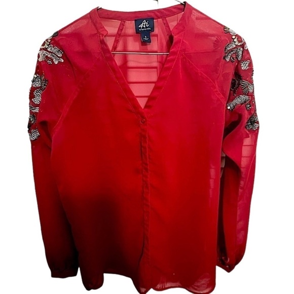 American icon Tops - Authentic Icon red and gun metal button down shirt. Size small